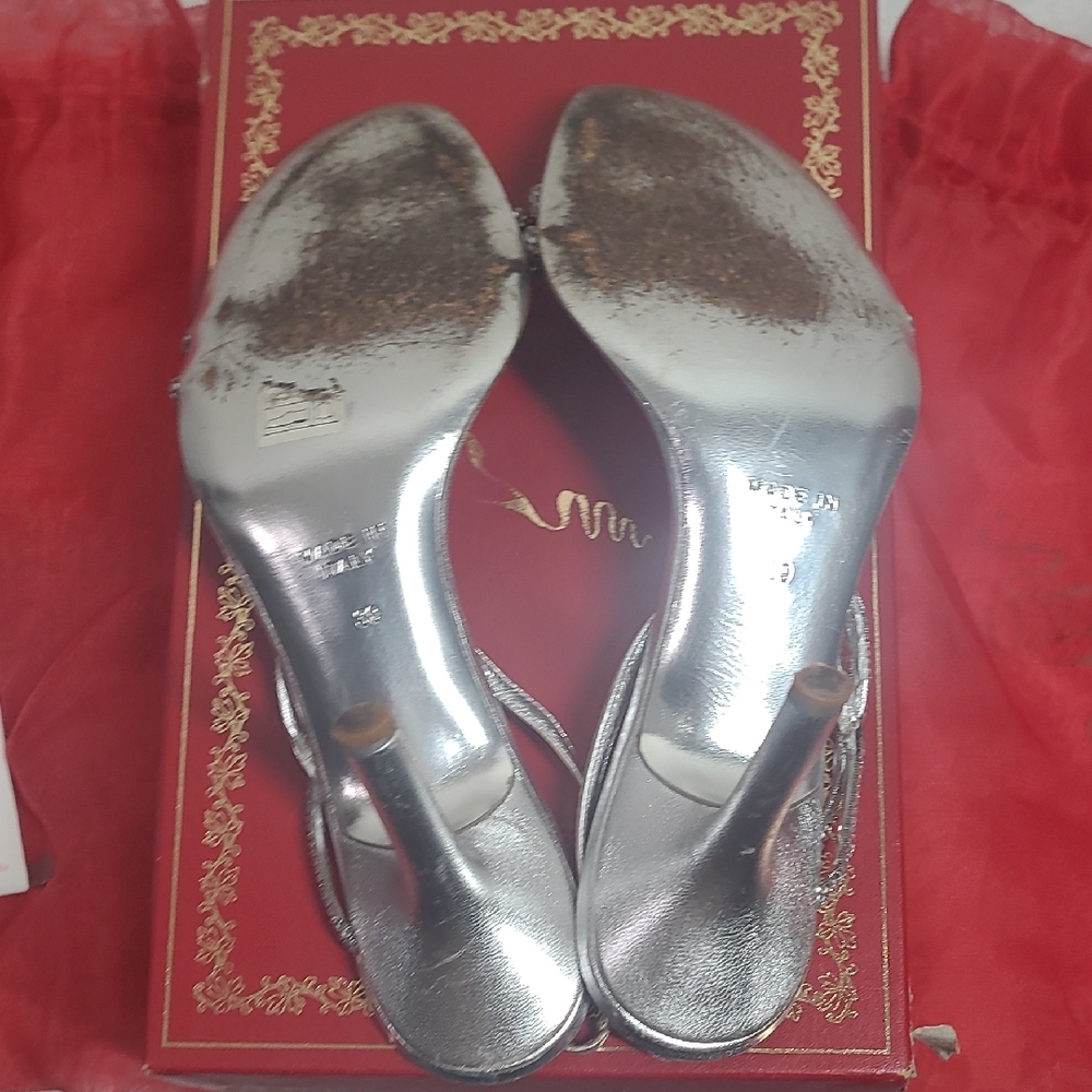 Rene Caovilla Silver Stiletto Heels Strappy Design - Picture 11 of 15